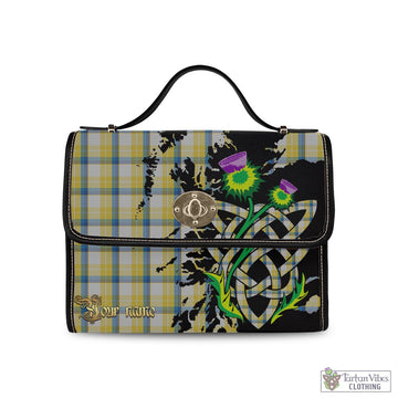 MacGrath (McGrath) Tartan Waterproof Canvas Bag with Scotland Map and Thistle Celtic Accents Black Leather Strap One Size 10.5*20*27cm - Tartan Vibes Clothing