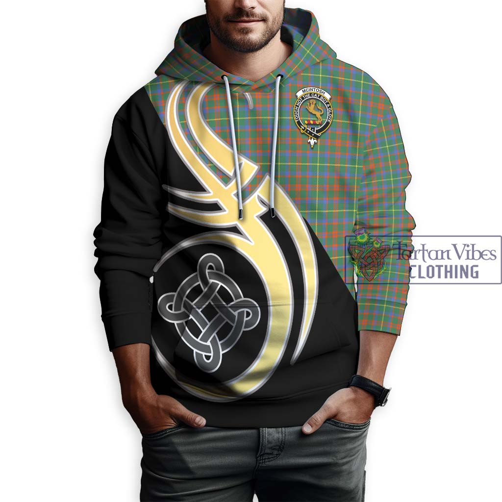 Tartan Vibes Clothing McIntosh Hunting Ancient Tartan Hoodie with Family Crest and Celtic Symbol Style