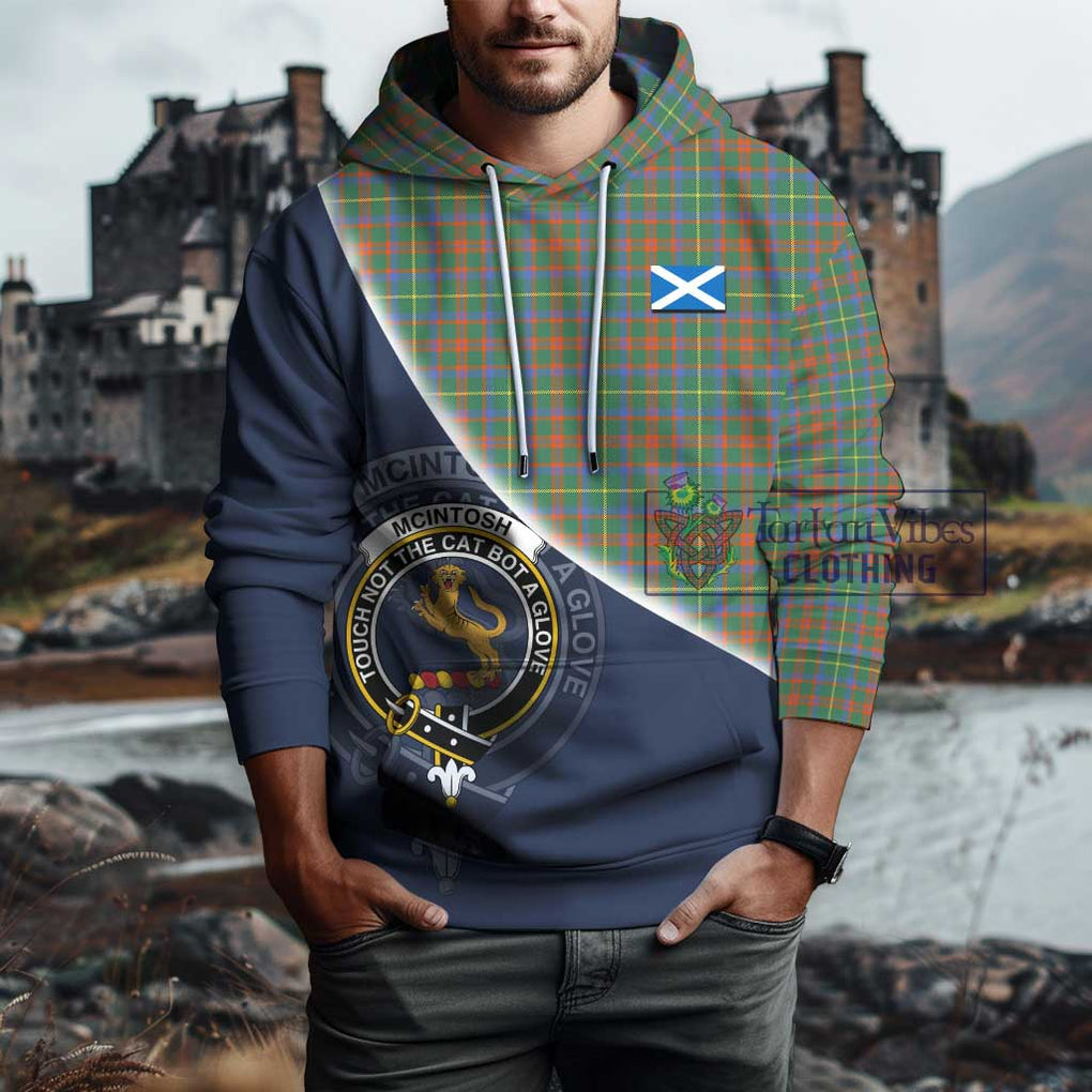 McIntosh Hunting Ancient Tartan Hoodie with Personalised National Flag and Family Crest Half Style - Tartanvibesclothing Shop