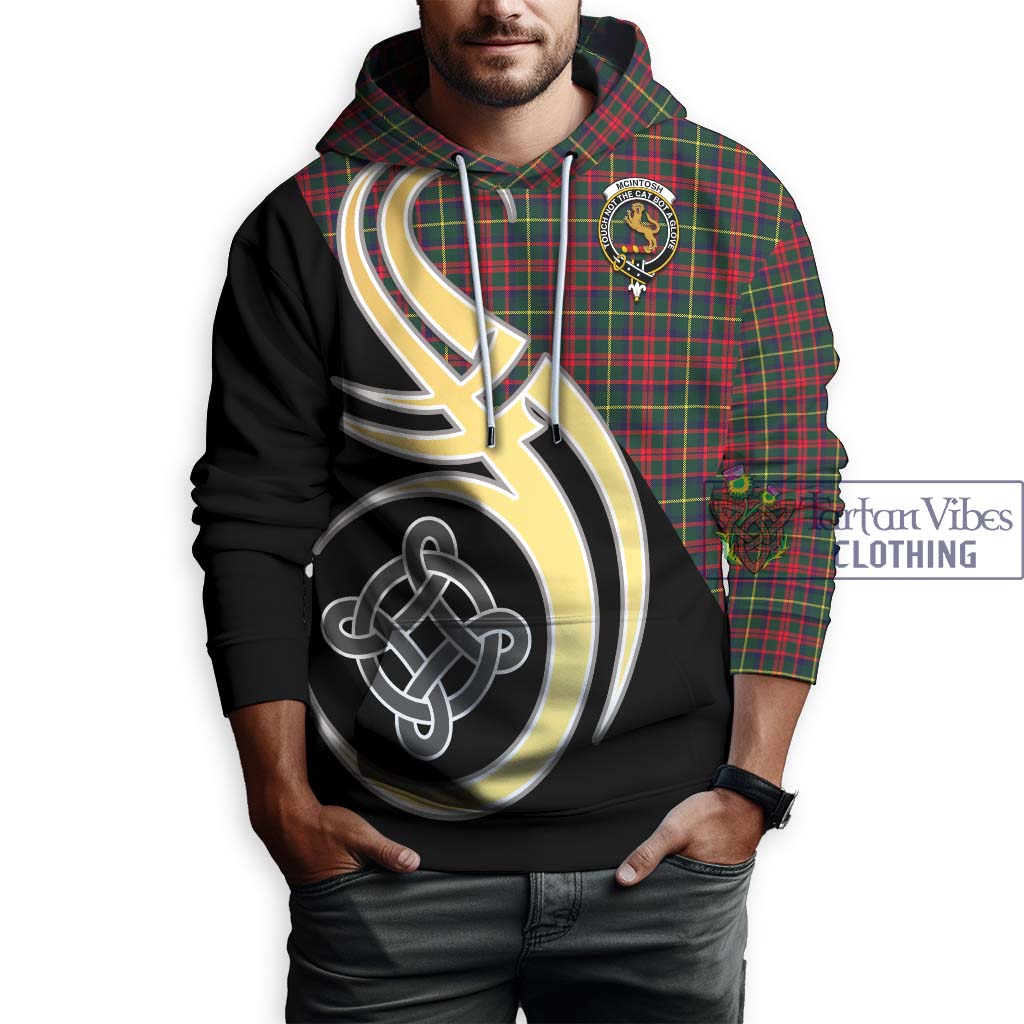 Tartan Vibes Clothing McIntosh Hunting Modern Tartan Hoodie with Family Crest and Celtic Symbol Style