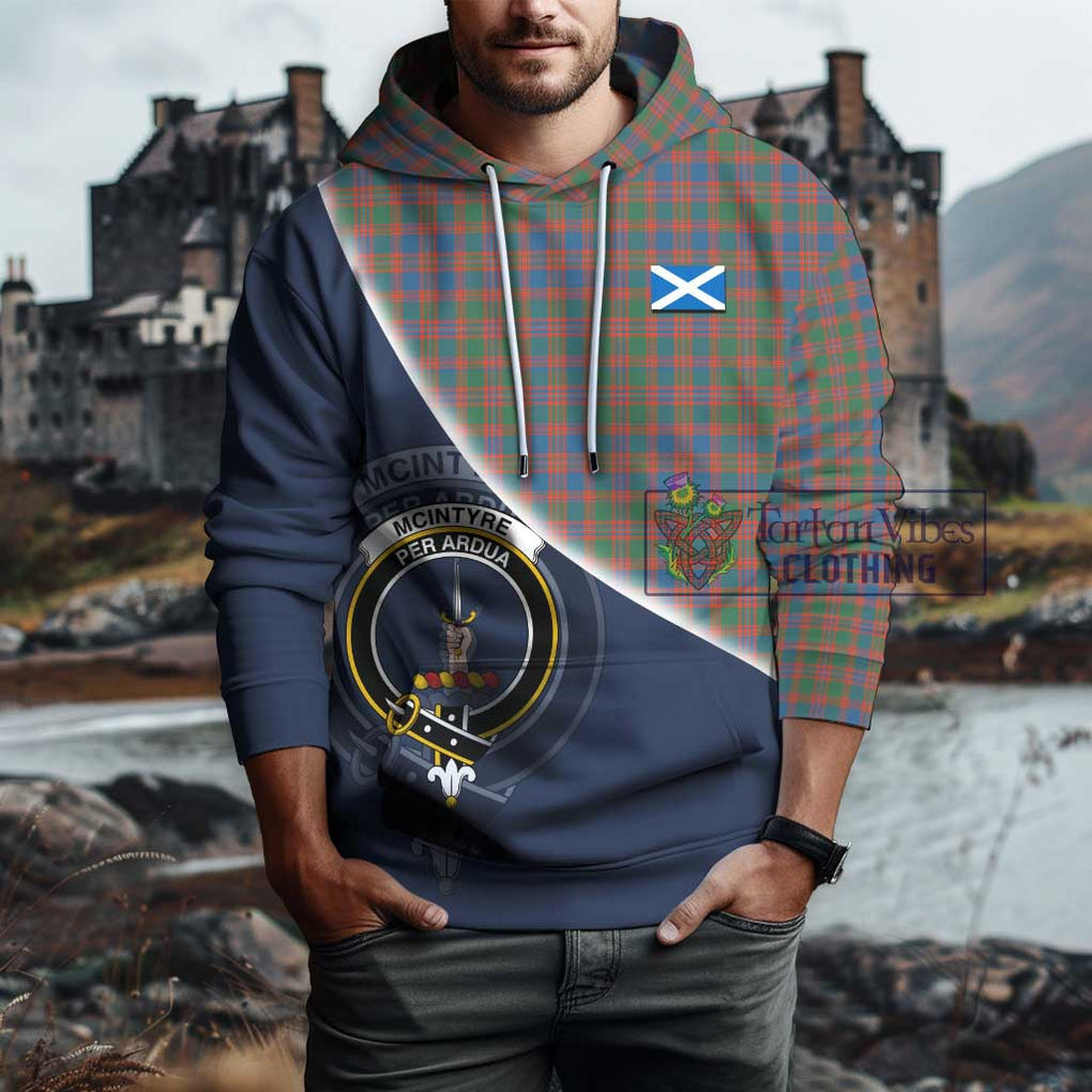 McIntyre Ancient Tartan Hoodie with Personalised National Flag and Family Crest Half Style - Tartanvibesclothing Shop