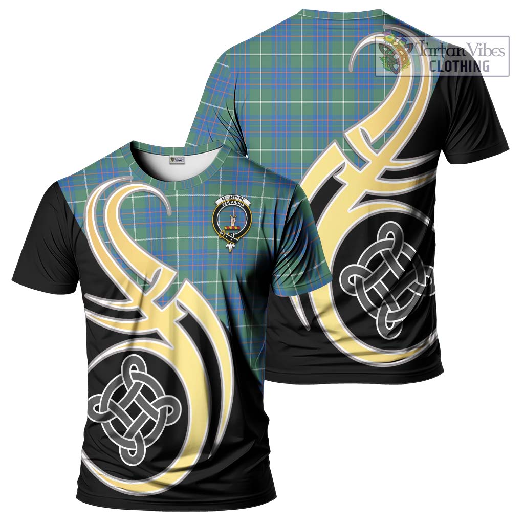 Tartan Vibes Clothing McIntyre Hunting Ancient Tartan T-Shirt with Family Crest and Celtic Symbol Style