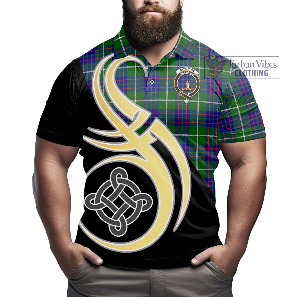 Tartan Vibes Clothing McIntyre Hunting Modern Tartan Polo Shirt with Family Crest and Celtic Symbol Style