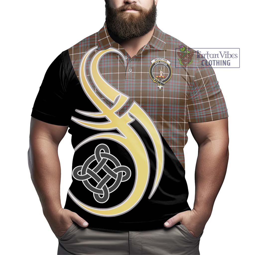 Tartan Vibes Clothing McIntyre Hunting Weathered Tartan Polo Shirt with Family Crest and Celtic Symbol Style