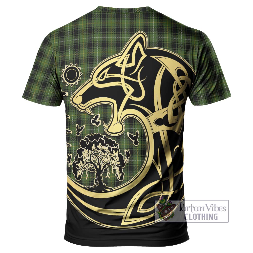 Tartan Vibes Clothing McIver Hunting Tartan T-Shirt with Family Crest Celtic Wolf Style