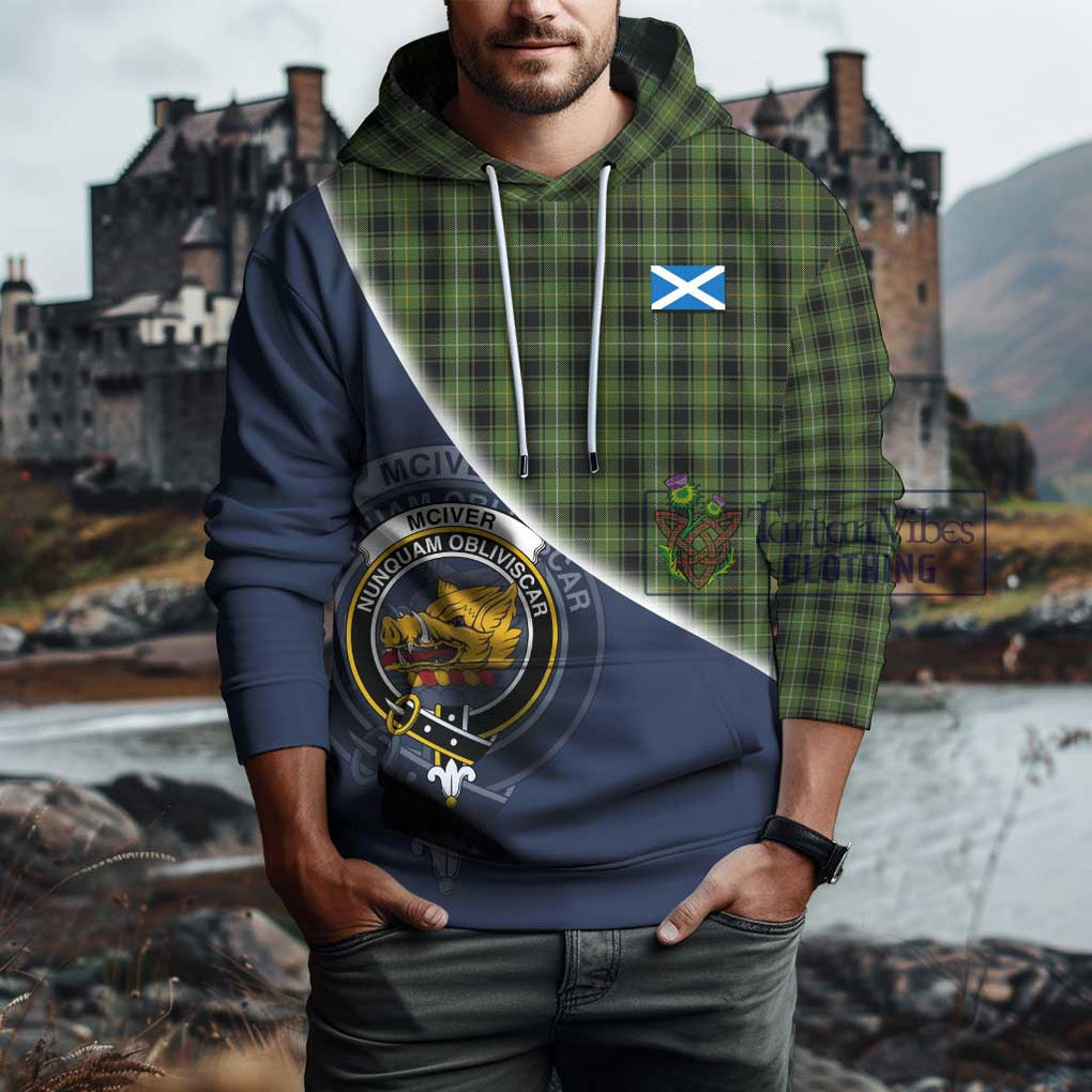 McIver Hunting Tartan Hoodie with Personalised National Flag and Family Crest Half Style - Tartanvibesclothing Shop