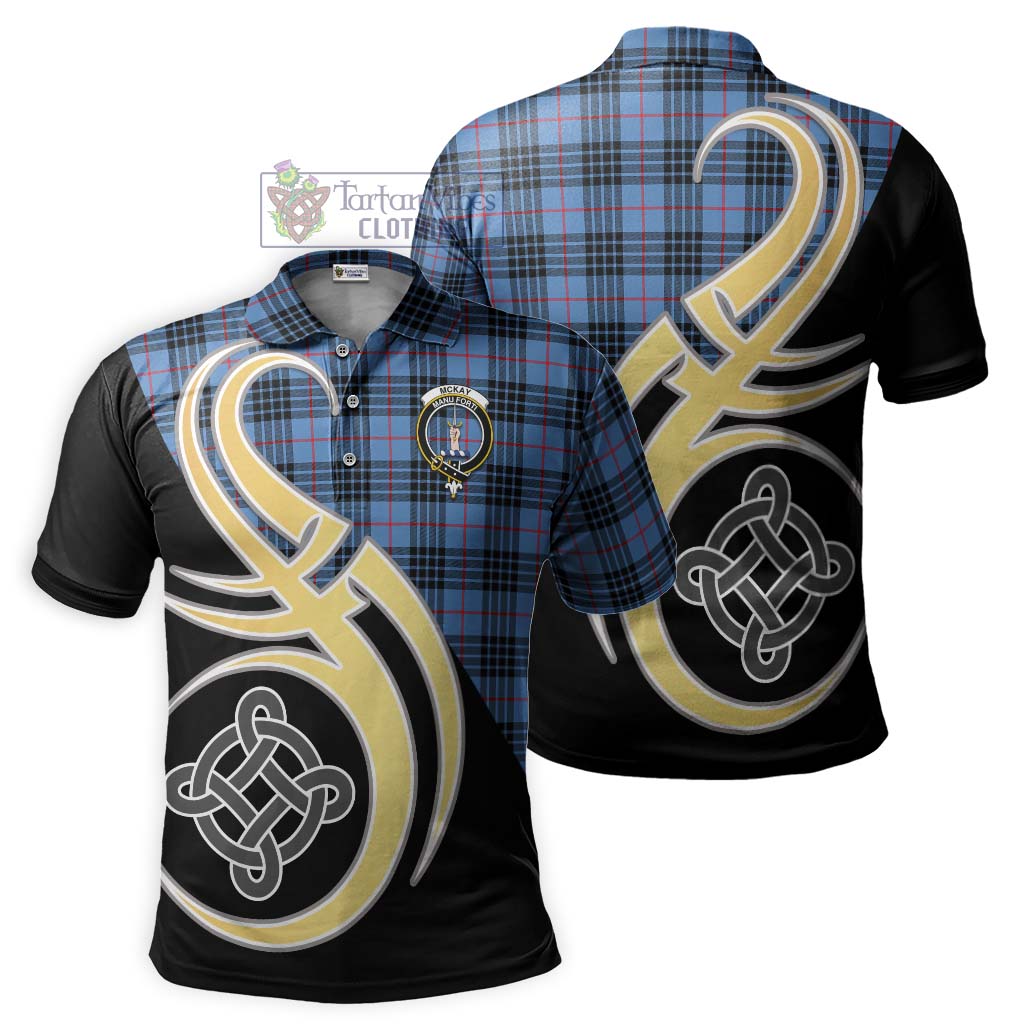 Tartan Vibes Clothing McKay Blue Tartan Polo Shirt with Family Crest and Celtic Symbol Style