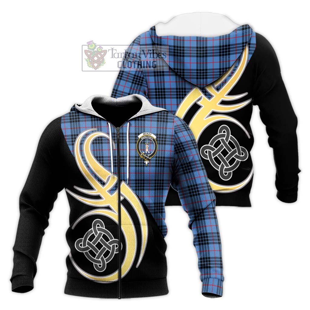 Tartan Vibes Clothing McKay Blue Tartan Knitted Hoodie with Family Crest and Celtic Symbol Style