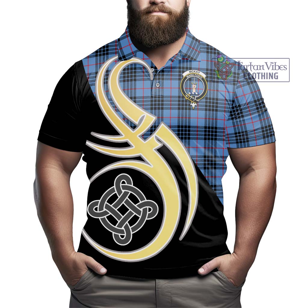 Tartan Vibes Clothing McKay Blue Tartan Polo Shirt with Family Crest and Celtic Symbol Style