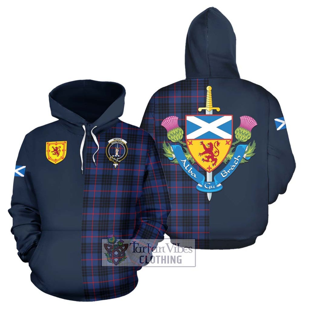 Tartan Vibes Clothing McKay Blue Modern Tartan Hoodie with Scottish Lion Royal Arm Half Style