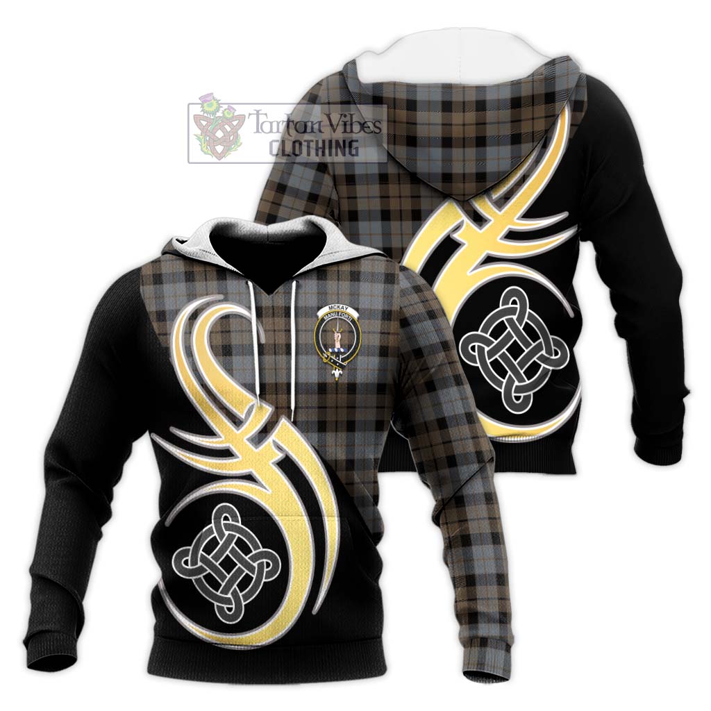 Tartan Vibes Clothing McKay Weathered Tartan Knitted Hoodie with Family Crest and Celtic Symbol Style