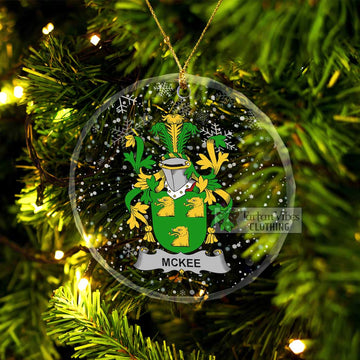 McKee Irish Clan Christmas Glass Ornament with Coat of Arms Transparent Glass Circle - 2D-tartanvibesclothing