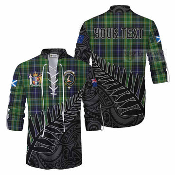 McKellar Crest Tartan Ghillie Kilt Shirt with New Zealand Silver Fern Half Style Men - Tartan Vibes Clothing