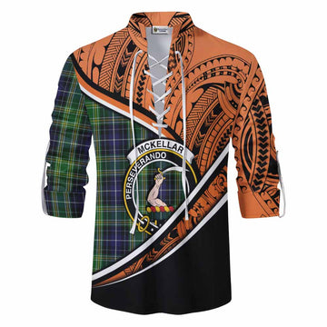 McKellar Crest Tartan Ghillie Kilt Shirt with Polynesian Vibes Style - Orange Version