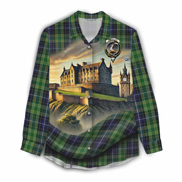 McKellar Tartan Family Crest Women's Casual Shirt with Scottish Ancient Castle Style Female - Tartan Vibes Clothing