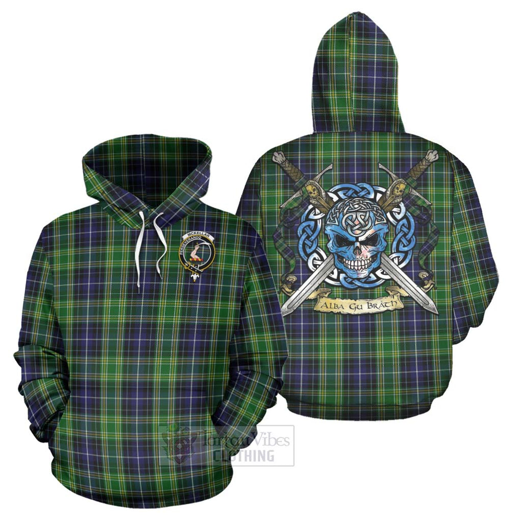 Tartan Vibes Clothing McKellar Tartan Hoodie with Family Crest Celtic Skull Style