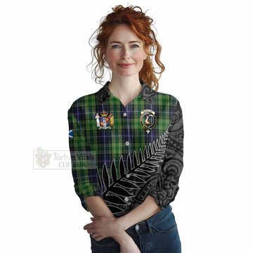 McKellar Crest Tartan Women's Casual Shirt with New Zealand Silver Fern Half Style Female - Tartan Vibes Clothing