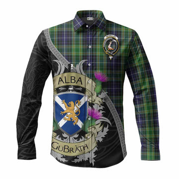 McKellar Tartan Family Crest Long Sleeve Button Shirt Lion Rampant Royal Thistle Shield Celtic Inspired