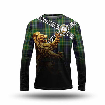 McKellar Crest Tartan Long Sleeve T-Shirt with Golden Lion Emblem Celtic Style Unisex - Tartan Vibes Clothing