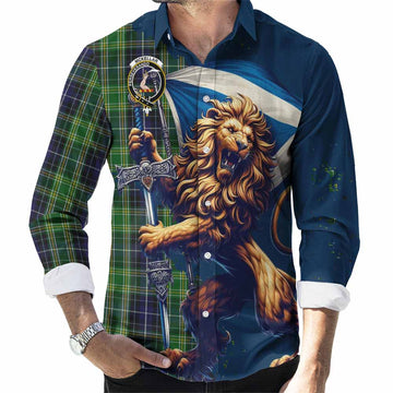 McKellar Tartan Family Crest Long Sleeve Button Shirt with Scottish Majestic Lion Men's Shirt S - Tartan Vibes Clothing