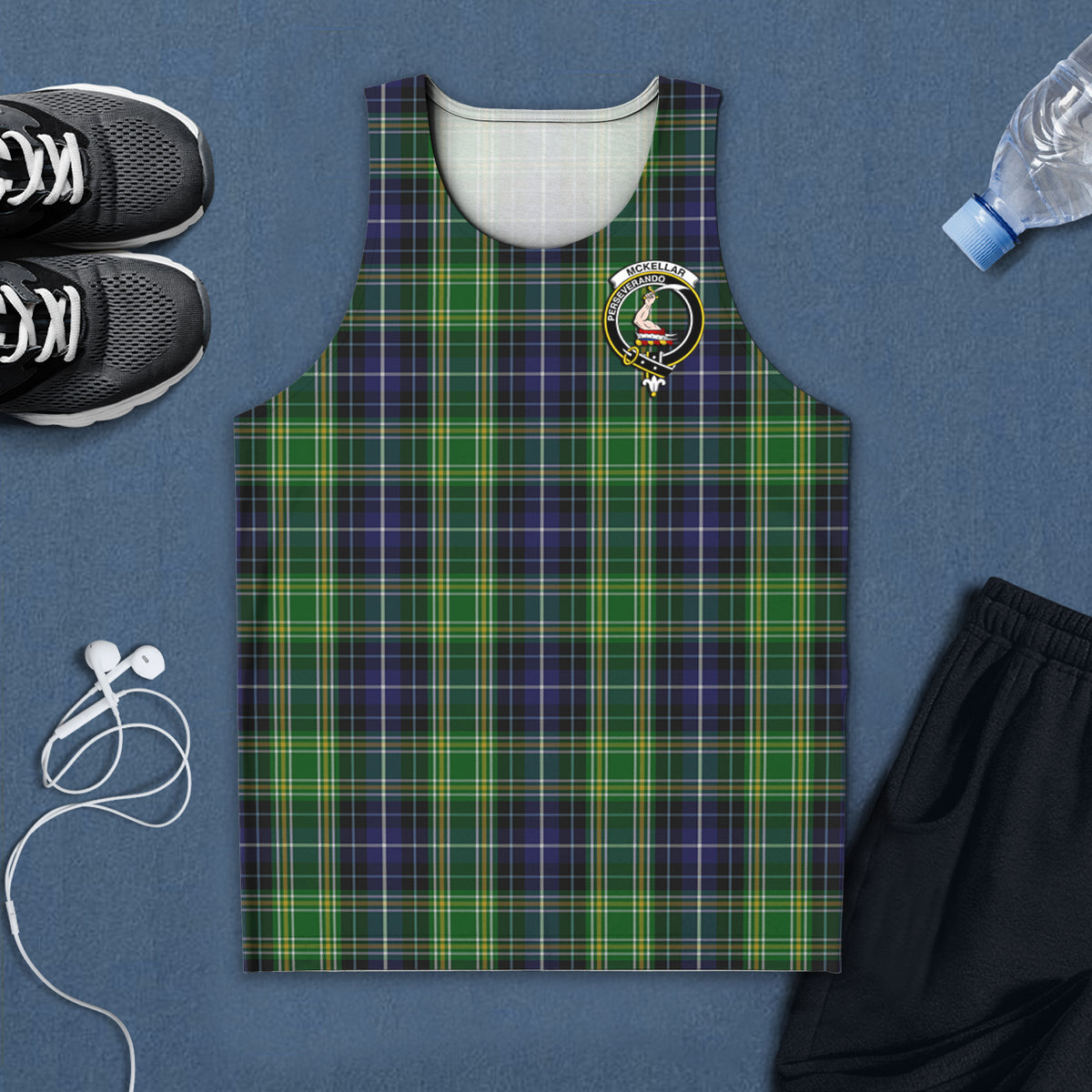 McKellar Tartan Mens Tank Top with Family Crest 5XL - Tartan Vibes Clothing