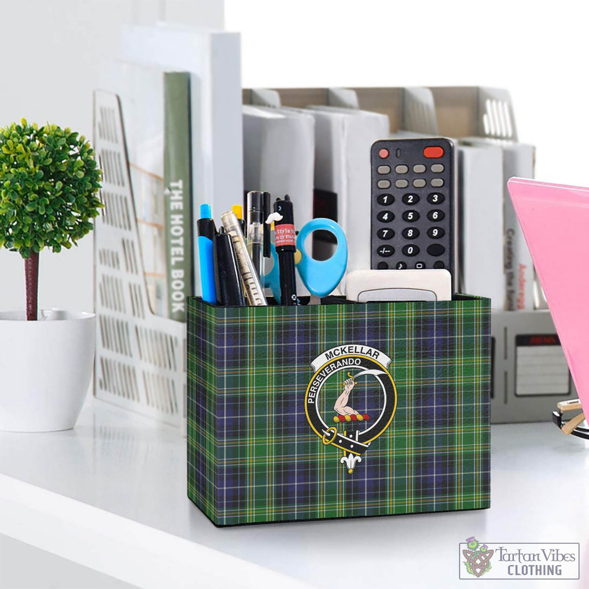 McKellar Tartan Pen Holder with Family Crest One Size 5.9"(L)*2.7"(W)*4.3"(H) - Tartan Vibes Clothing
