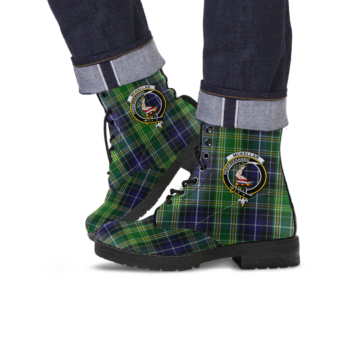 McKellar Tartan Leather Boots with Family Crest Men' Boots - Tartan Vibes Clothing