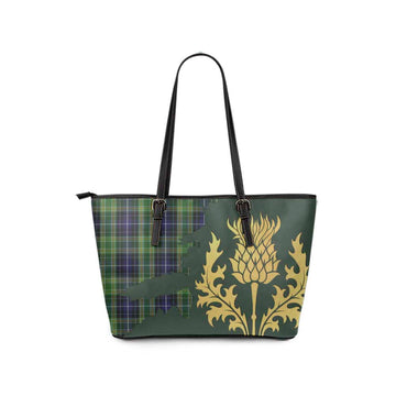 McKellar Tartan Leather Tote Bag Gold Thistle Style - Tartan Vibes Clothing
