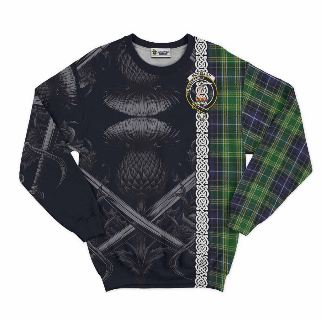 McKellar Tartan Sweatshirt with Family Crest Cross Sword Thistle Celtic Vibes Unisex - Tartan Vibes Clothing