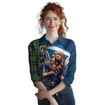 McKellar Tartan Family Crest Women's Casual Shirt with Scottish Majestic Lion Female - Tartan Vibes Clothing