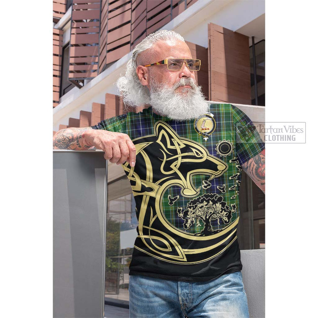 McKellar Tartan Cotton T-shirt with Family Crest Celtic Wolf Style Men's Shirt - Tartan Vibes Clothing