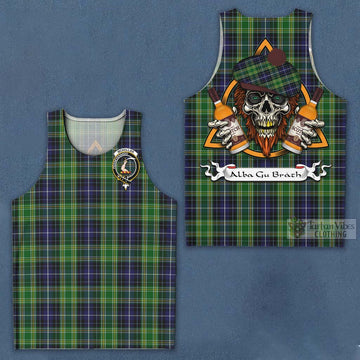 McKellar Tartan Men's Tank Top with Family Crest and Bearded Skull Holding Bottles of Whiskey Men - Tartan Vibes Clothing