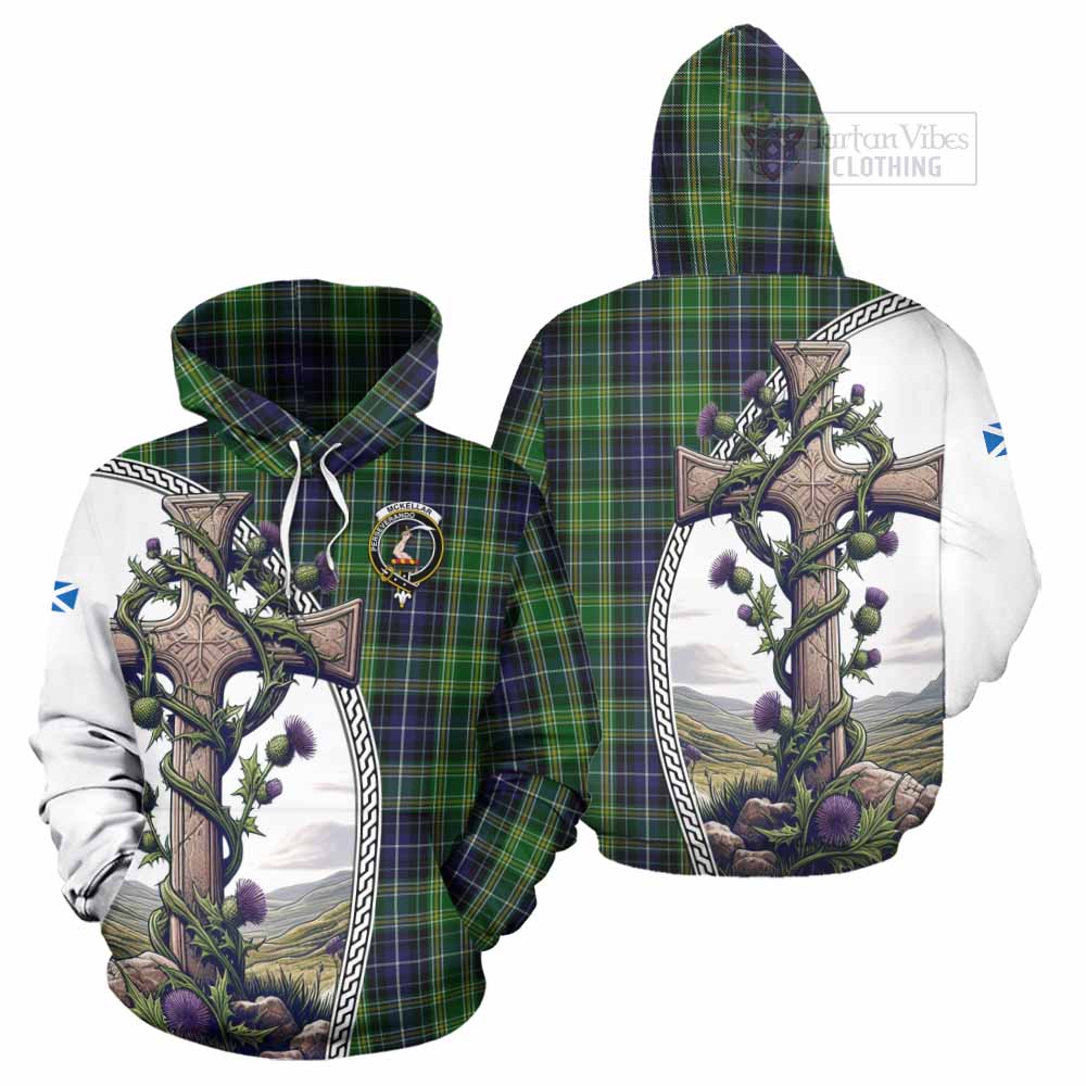 Tartan Vibes Clothing McKellar Tartan Hoodie with Family Crest and St. Andrew's Cross Accented by Thistle Vines