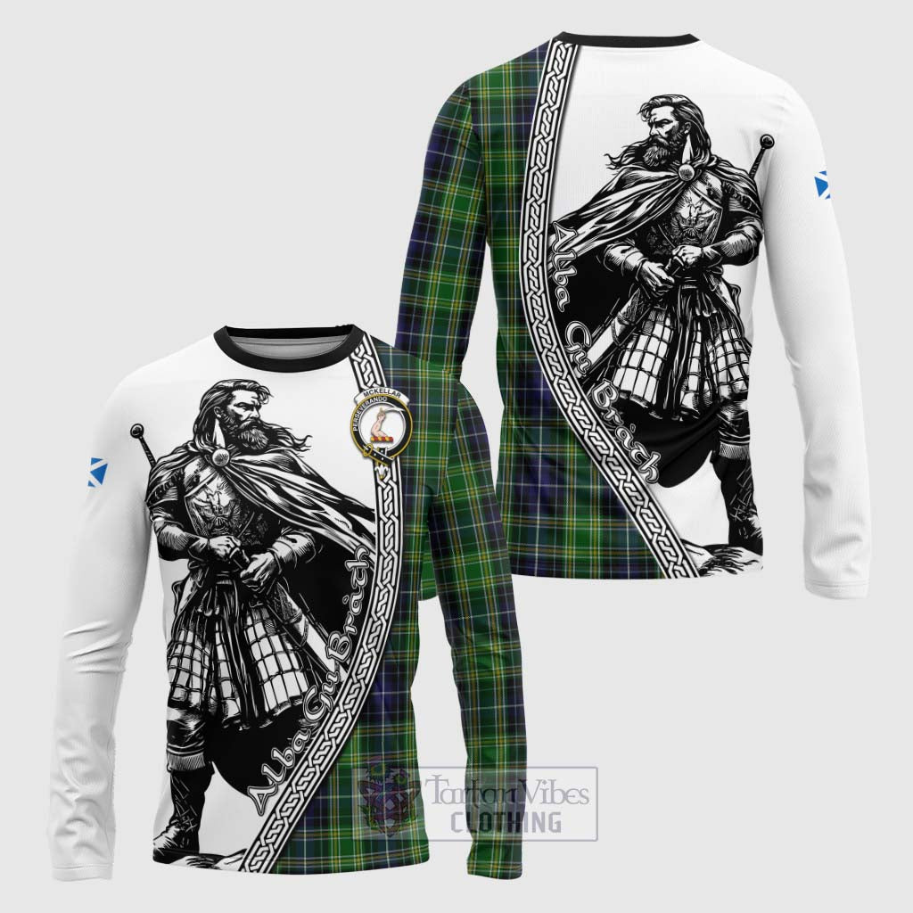 McKellar Tartan Clan Crest Long Sleeve T-Shirt with Highlander Warrior Celtic Style Unisex - Tartan Vibes Clothing