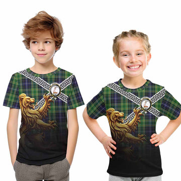 McKellar Crest Tartan Kid T-Shirt with Golden Lion Emblem Celtic Style Youth XL Size14 - Tartan Vibes Clothing