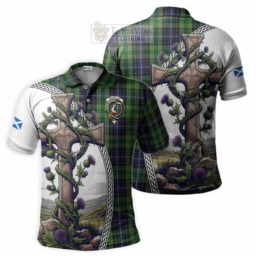 McKellar Tartan Polo Shirt with Family Crest and St. Andrew's Cross Accented by Thistle Vines Kid - Tartan Vibes Clothing