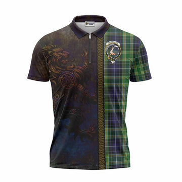 McKellar Tartan Family Crest Zipper Polo Shirt Alba Gu Brath Be Brave Lion Ancient Style