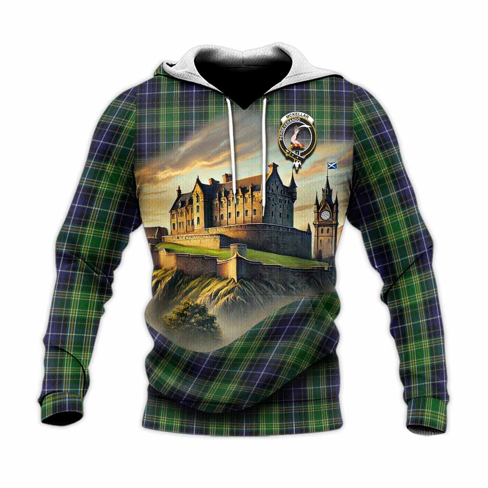 McKellar Tartan Family Crest Knitted Hoodie with Scottish Ancient Castle Style Unisex Knitted Pullover Hoodie - Tartan Vibes Clothing