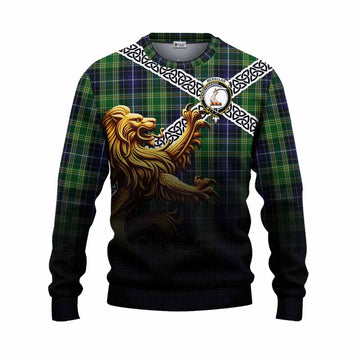 McKellar Crest Tartan Knitted Sweater with Golden Lion Emblem Celtic Style Unisex - Tartan Vibes Clothing