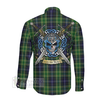 McKellar Tartan Long Sleeve Button Shirt with Family Crest Celtic Skull Style Men's Shirt - Tartan Vibes Clothing