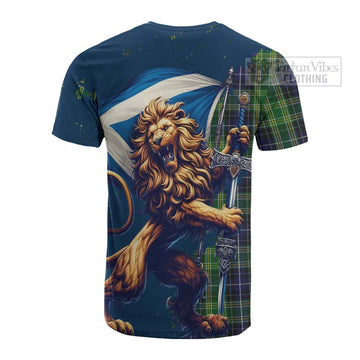 McKellar Tartan Family Crest Cotton T-shirt with Scottish Majestic Lion - Tartan Vibes Clothing