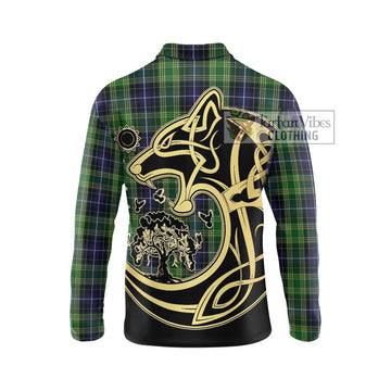 McKellar Tartan Long Sleeve Polo Shirt with Family Crest Celtic Wolf Style - Tartan Vibes Clothing