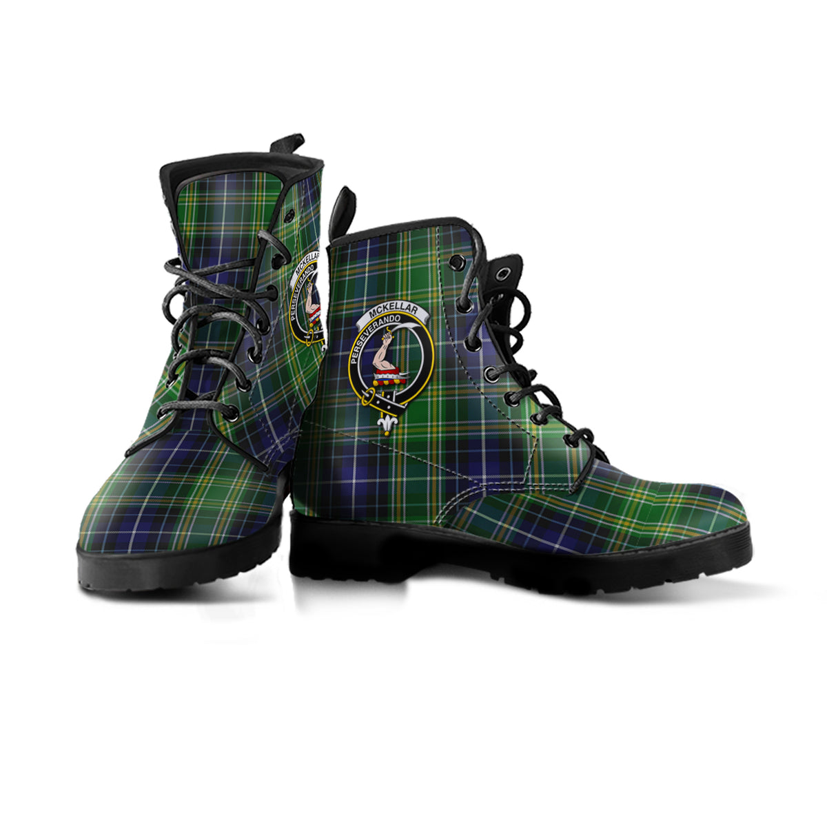 McKellar Tartan Leather Boots with Family Crest - Tartan Vibes Clothing