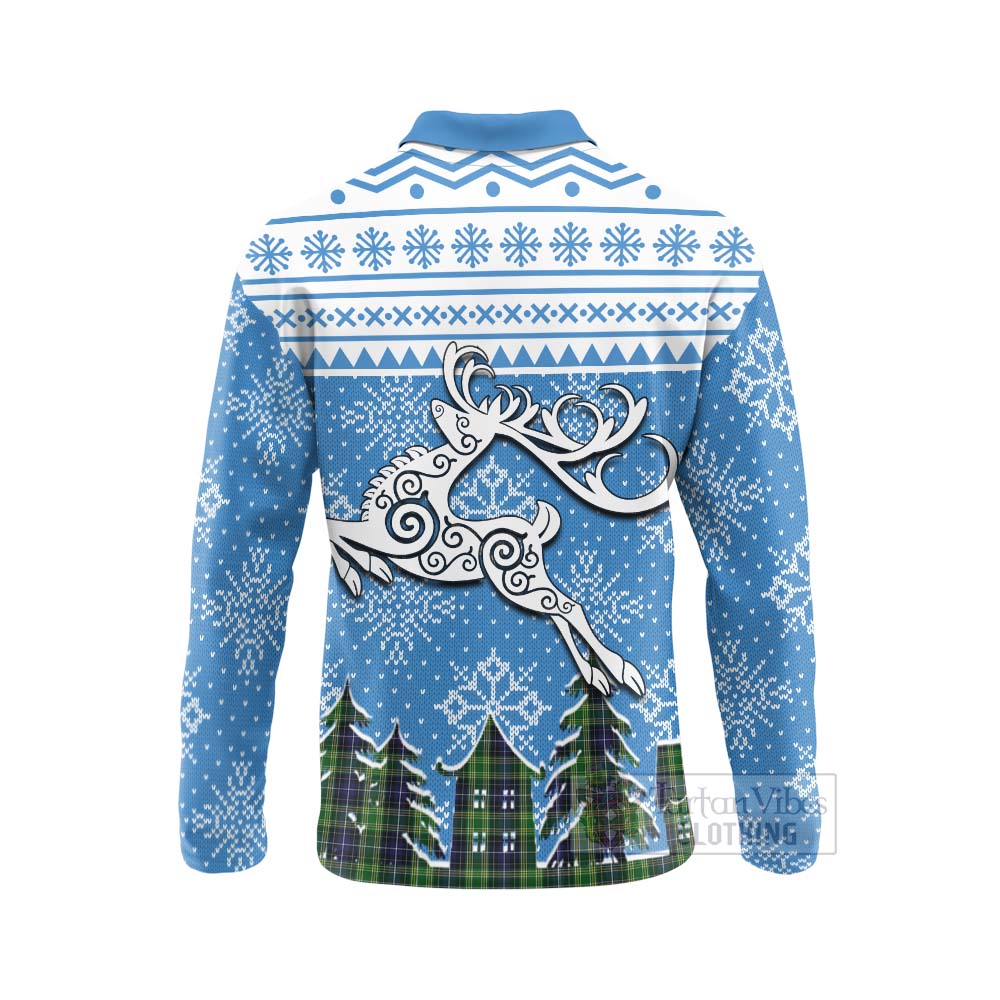 McKellar Clan Christmas Long Sleeve Polo Shirt Celtic Reindeer Style - Tartan Vibes Clothing