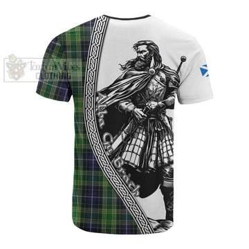 McKellar Tartan Clan Crest Cotton T-shirt with Highlander Warrior Celtic Style - Tartan Vibes Clothing