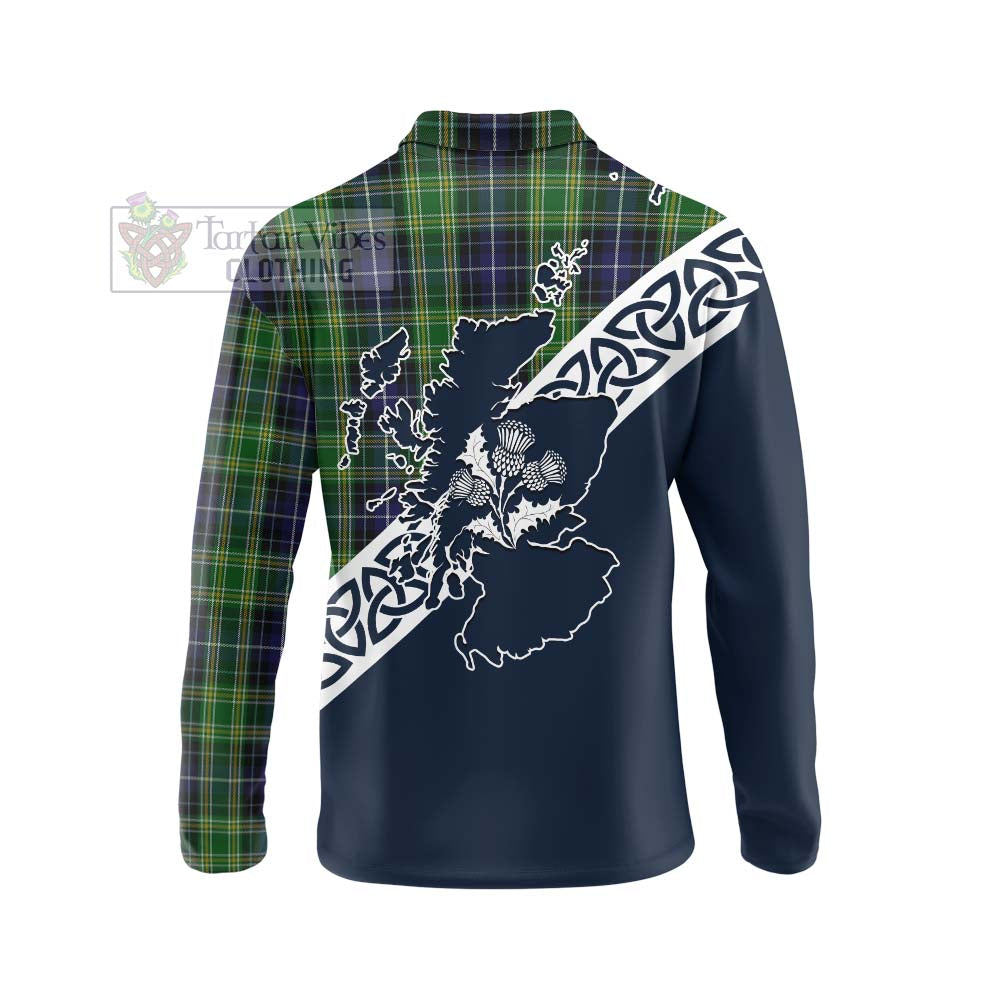 McKellar Tartan Long Sleeve Polo Shirt Featuring Thistle and Scotland Map - Tartan Vibes Clothing