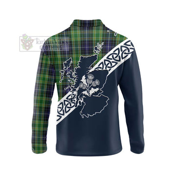 McKellar Tartan Long Sleeve Polo Shirt Featuring Thistle and Scotland Map - Tartan Vibes Clothing