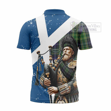 McKellar Tartan Zipper Polo Shirt with Family Crest Scottish Bagpiper Vibes - Tartan Vibes Clothing