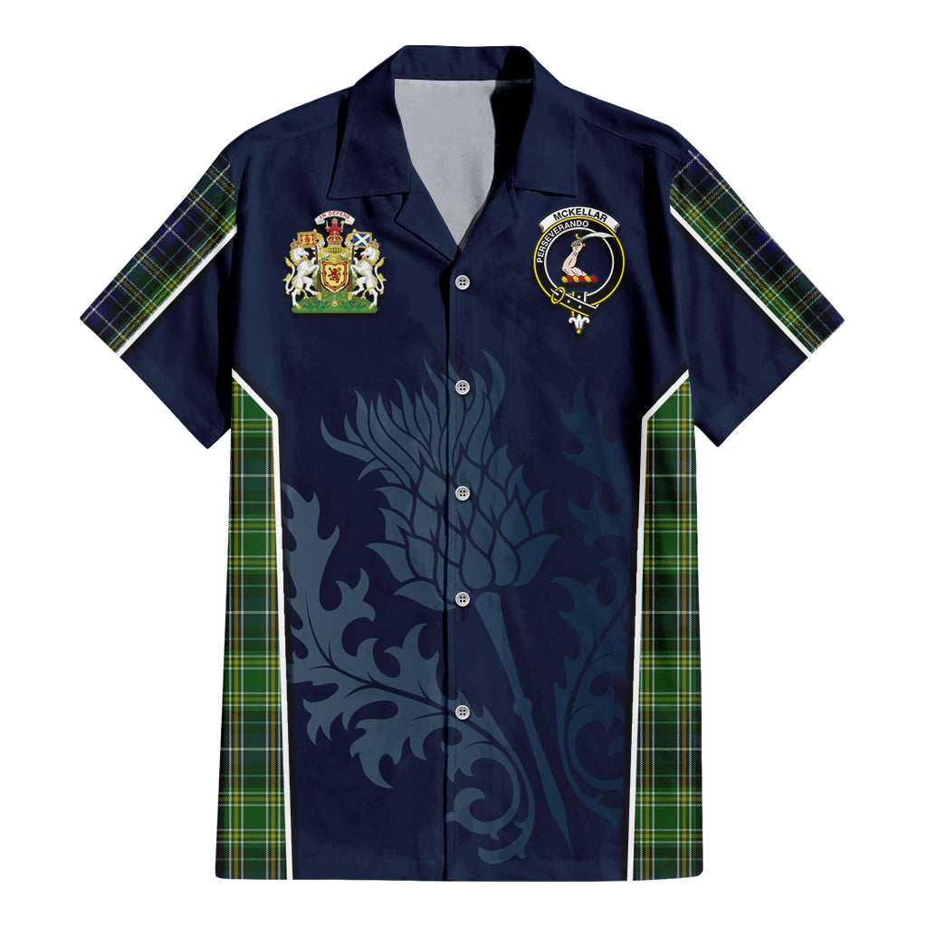 Tartan Vibes Clothing McKellar Tartan Short Sleeve Button Up Shirt with Family Crest and Scottish Thistle Vibes Sport Style