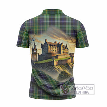 McKellar Tartan Family Crest Zipper Polo Shirt with Scottish Ancient Castle Style - Tartan Vibes Clothing